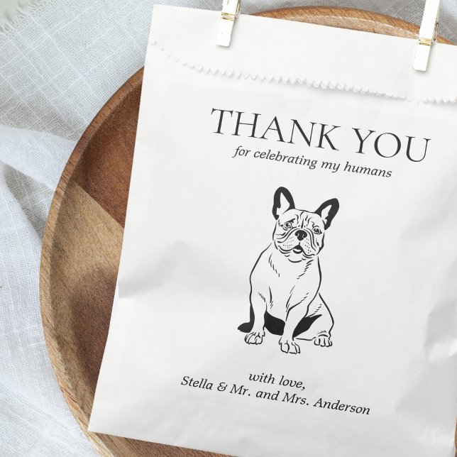 Thank you Dog Treat Pet Drawing Wedding Favour Bag (french bulldog thank you doggie bag treat wedding favor)