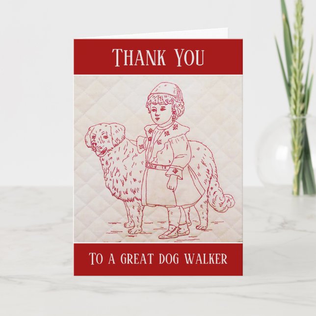 Thank You Dog Walker Vintage Embroidery of Dog (Front)