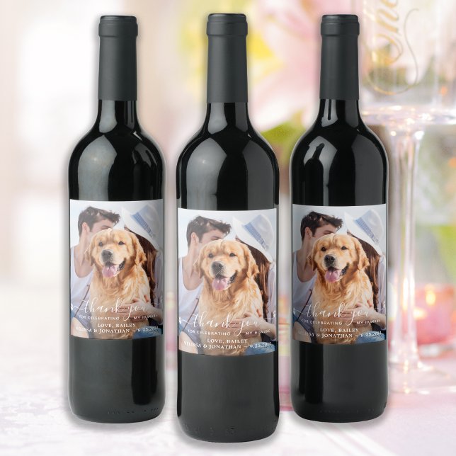 Thank You Dog Wedding Personalized Pet Photo Wine Label (Creator Uploaded)