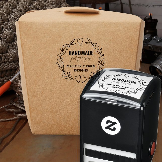 Thank You Doodle Botanical Wreath Personalised Sel Self-inking Stamp (Handmade just for you with business name and line drawn wreath)