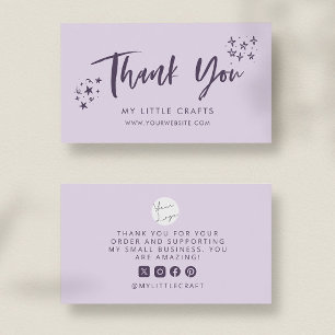 Thank You Doodle Stars Purple Small Business Card