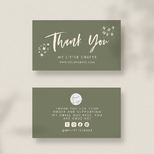 Thank You Doodle Stars Sage Green Small Business Card