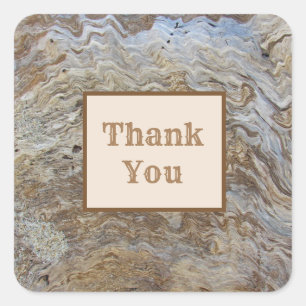 Thank You Driftwood Grain Photo Striped Nature Square Sticker