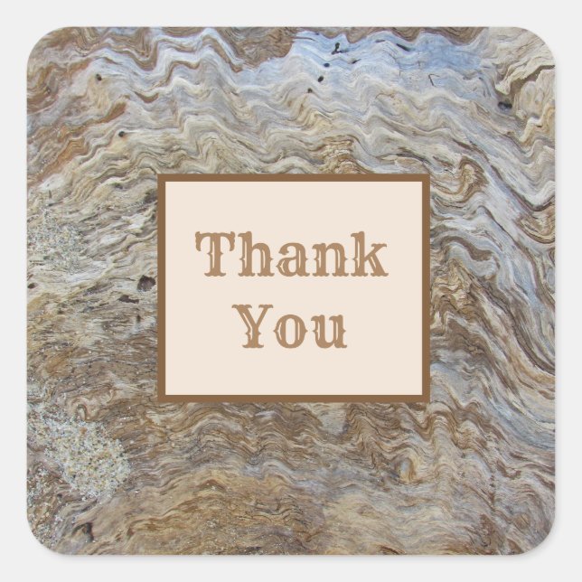Thank You Driftwood Grain Photo Striped Nature Square Sticker (Front)