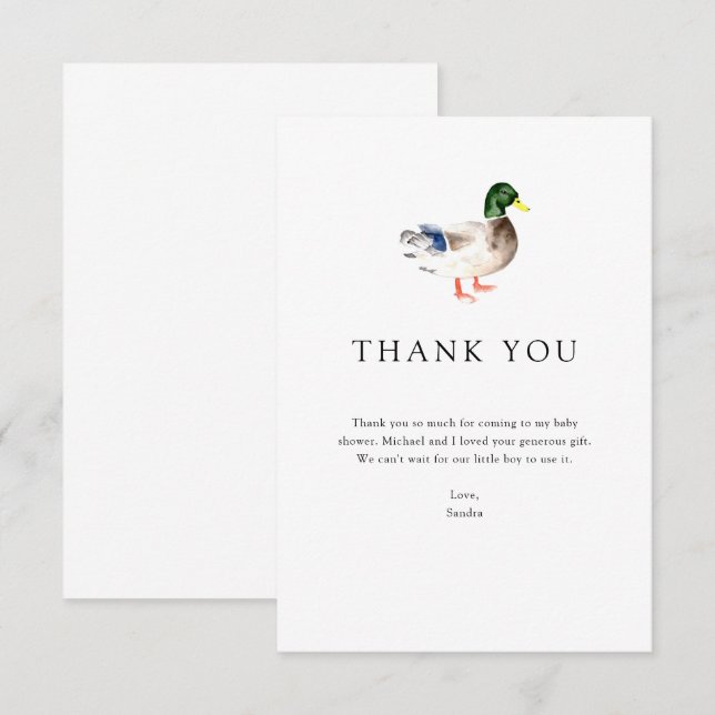Thank you Duck Baby Shower Elegant Simple Minimal (Front/Back)