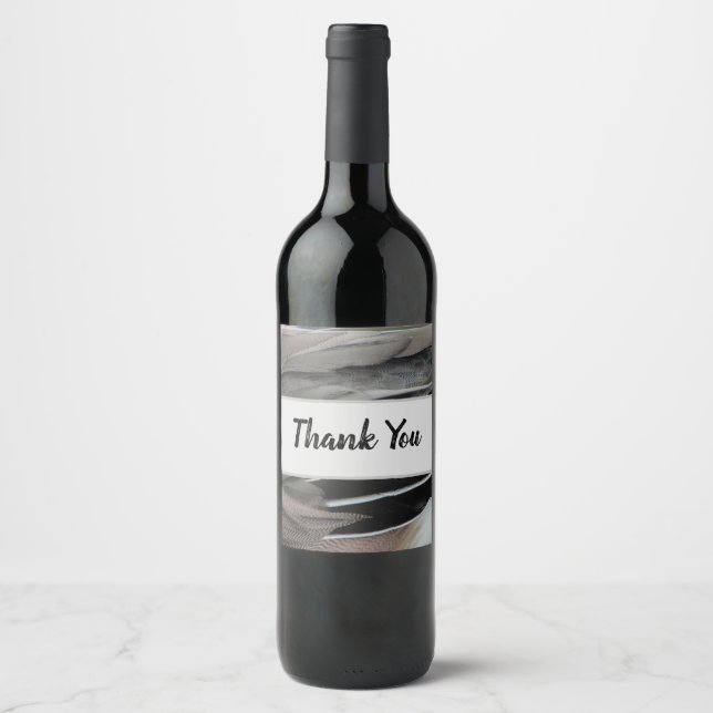 Thank You Duck Feathers Grey Black Appreciation Wine Label (Front)