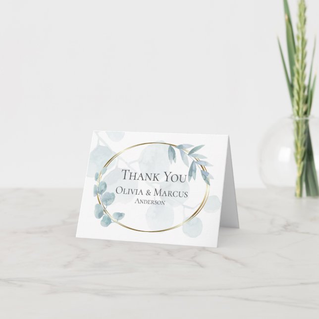 Thank You | Dusty Blue Watercolor Eucalyptus Card (Front)