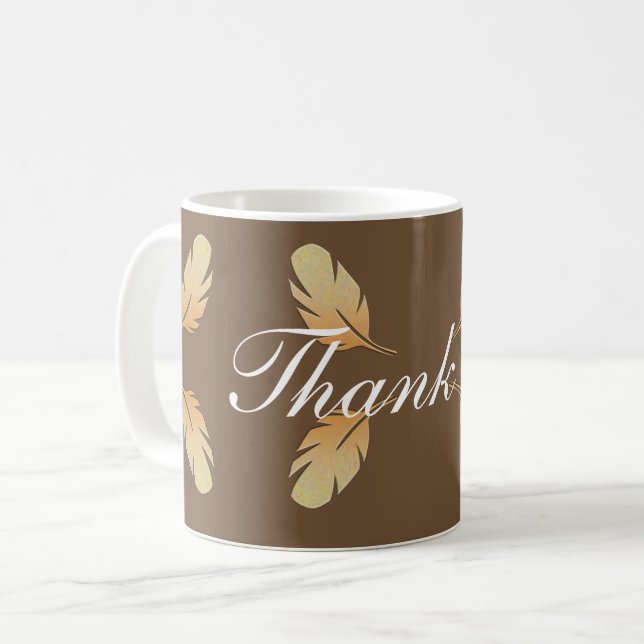 Thank You Earth Tone Feather Pattern Autumn Colour Coffee Mug (Front Left)