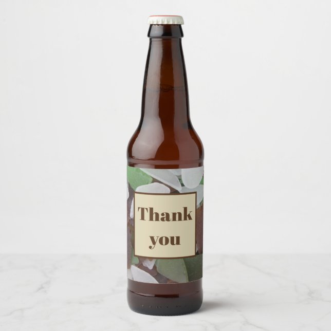 Thank You Earth Tone Photo Beach Thanks Sea Glass Beer Bottle Label (Front)