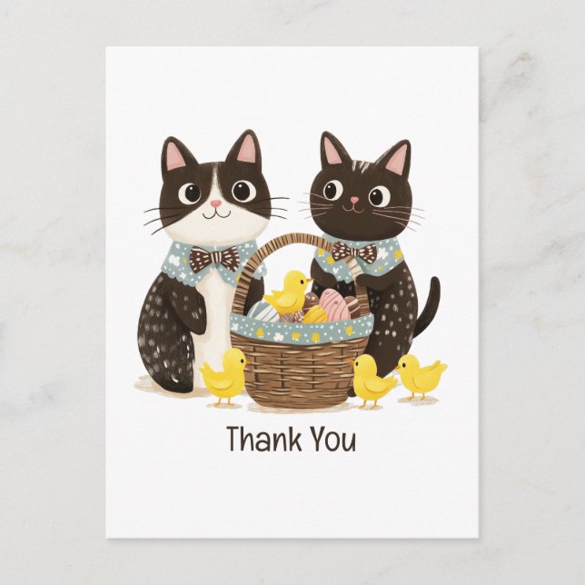 Thank You Easter Cats Easter Basket Baby Chicks Postcard (Front)