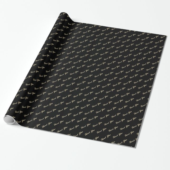 Thank You Elegant Black Gold Typography Pattern Wrapping Paper (Unrolled)