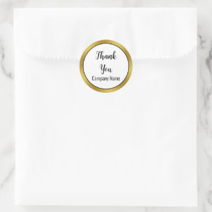 Thank You Elegant Black White Gold Business Name Classic Round Sticker