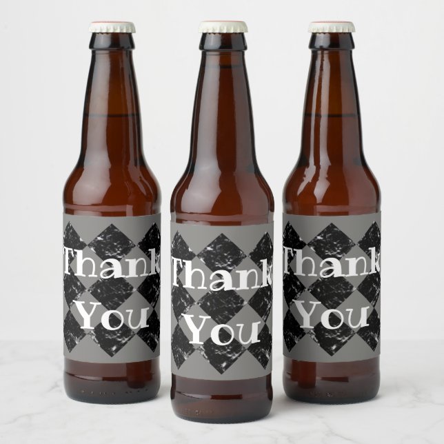 Thank You Elegant Black White Marbled Diamonds Beer Bottle Label (Bottles)