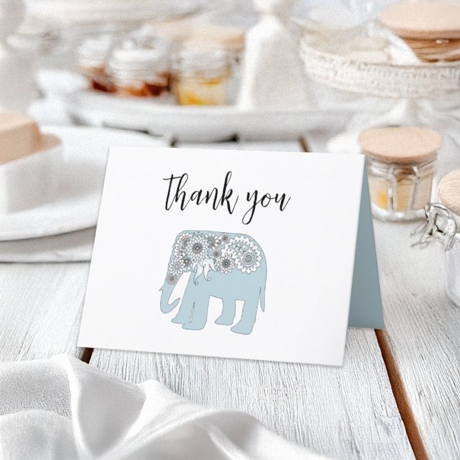 Thank You Elegant Blue Paisley Elephant Card (Creator Uploaded)