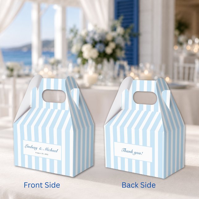 Thank You! Elegant Blue Stripes Monogram Wedding  Favour Box (Thank You! Elegant Blue Stripes Monogram Wedding Favor Boxes)