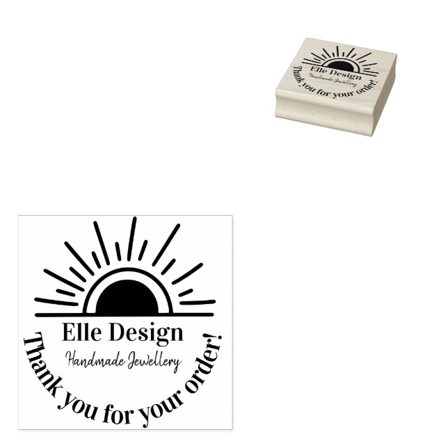 Thank You Elegant Custom Logo Feminine Boho Sun Rubber Stamp (Stamped)