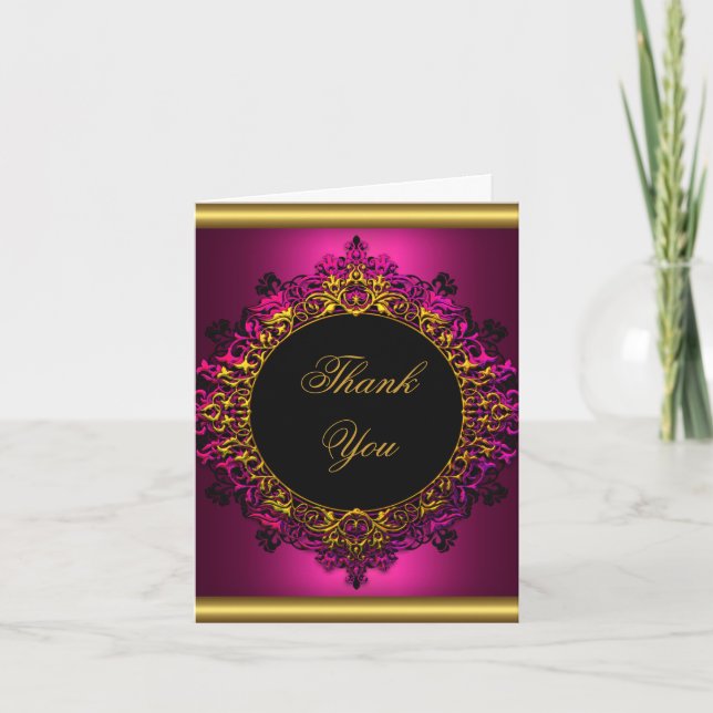 Thank You Elegant Dark Pink Gold Black Card (Front)