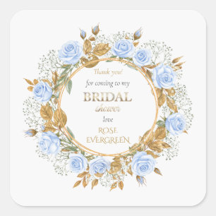 Thank you Elegant Dusty Blue Roses Baby’s Breathe Square Sticker