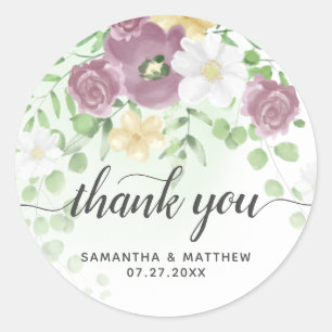 Thank You Elegant Floral Spring Wedding Classic Round Sticker