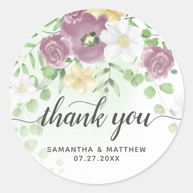 Thank You Elegant Floral Spring Wedding Classic Round Sticker (Front)