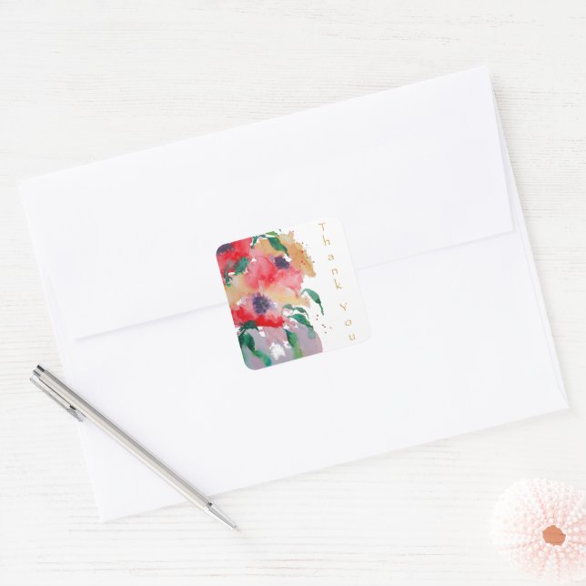 Thank You Elegant Floral Square Sticker (Envelope)