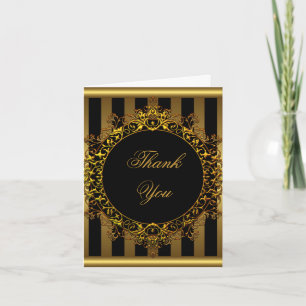 Thank You Elegant Gold Black Stripe Card