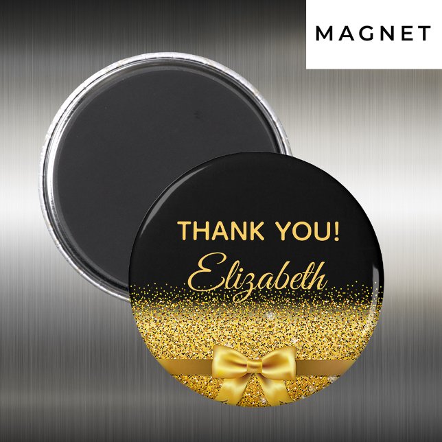 Thank You elegant gold bow sparkle black Magnet (Creator Uploaded)