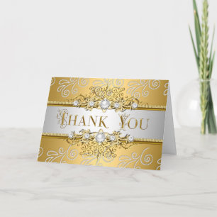 Thank You Elegant Gold Silver lace Diamond Overlay Card