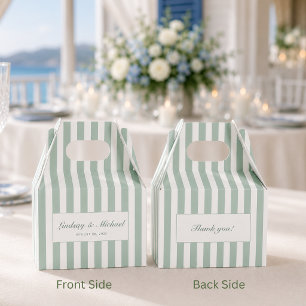 Thank You! Elegant Green Stripes Monogram Wedding  Favour Box