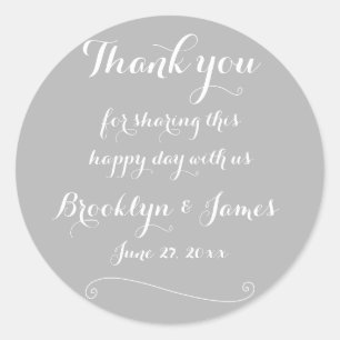 Thank You Elegant Grey And White Wedding Stickers