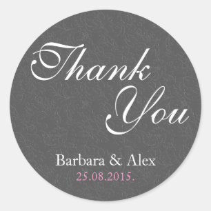 Thank You- Elegant Grey Damasks Classic Round Sticker