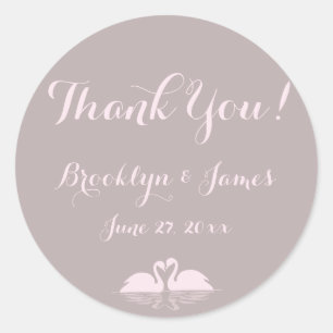 Thank You Elegant Grey Pink Swan Wedding Stickers