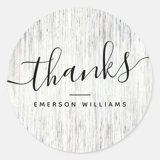 Thank you elegant grey wood grain classic round sticker (Front)