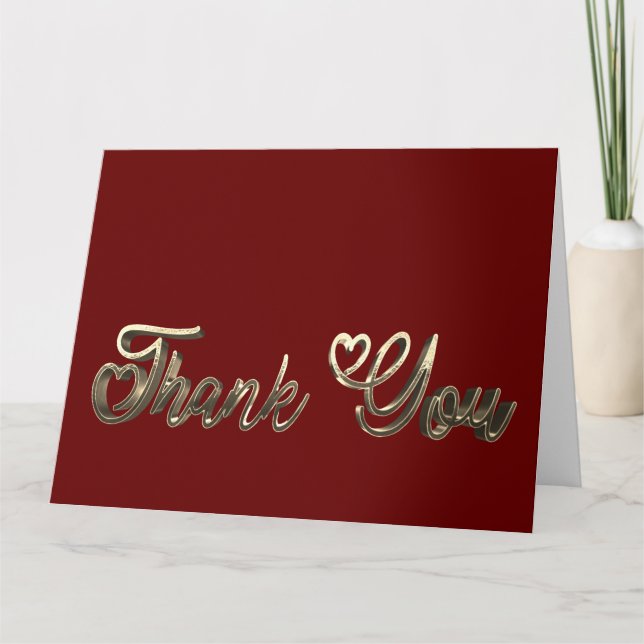 Thank You Elegant Hearts Gold Handwriting Red (Front)