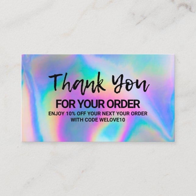 Thank you Elegant Holographic instagram Discount Business Card (Front)