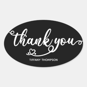 Thank You Elegant Modern Typography Black White Oval Sticker