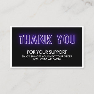 Thank you Elegant Neon Trendy Instagram Discount Business Card