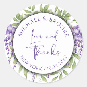 Thank You Elegant Purple Floral Script Wedding Classic Round Sticker