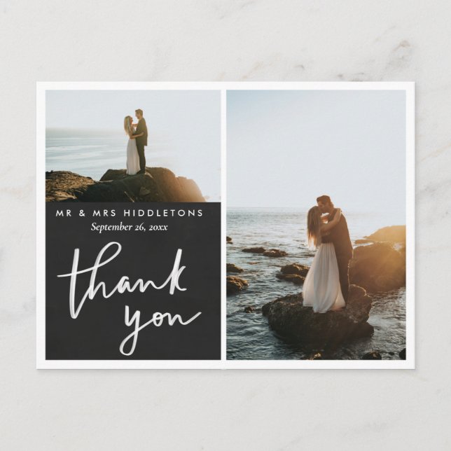 Thank You Elegant Script Chalkboard Wedding Photo  Postcard (Front)