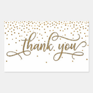 Thank You Elegant Script, Gold Glitter & Confetti Rectangular Sticker