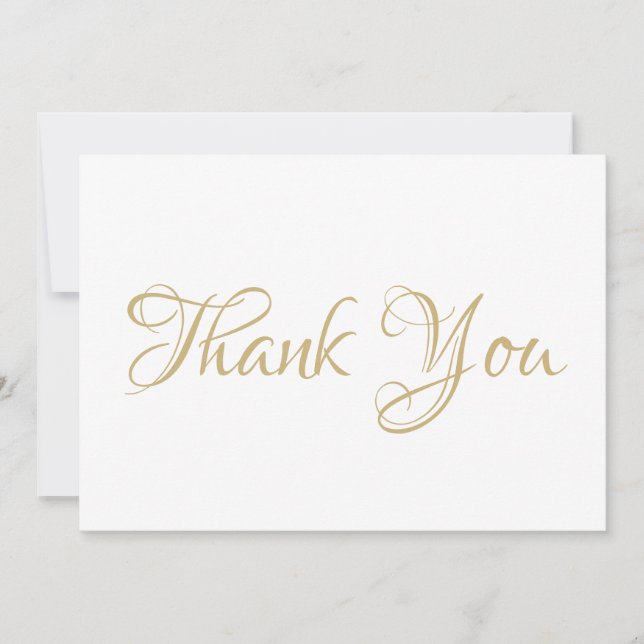 Thank You elegant script gold white note card (Front)