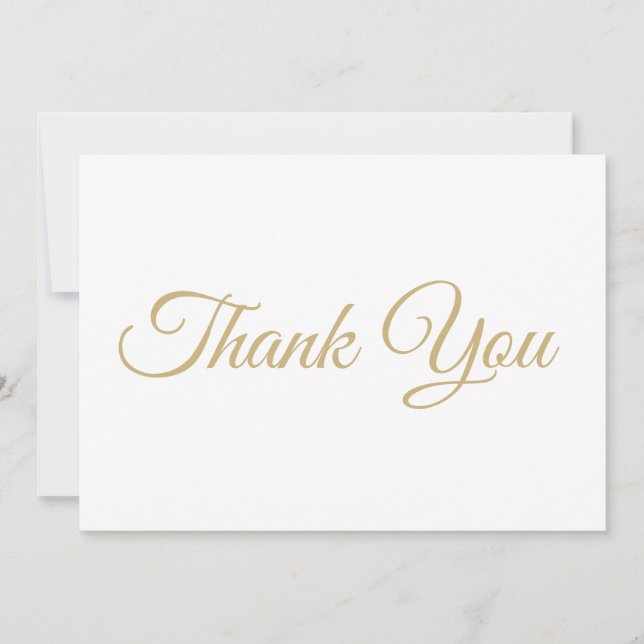 Thank You elegant script gold white note card (Front)
