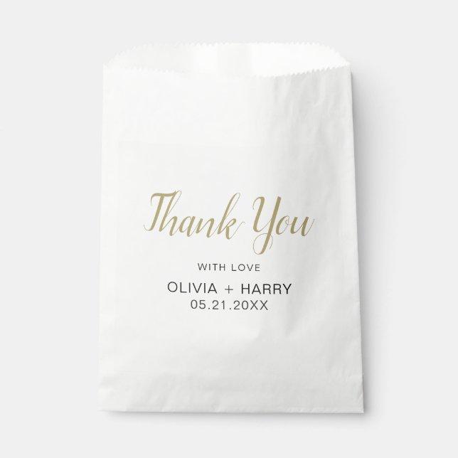 Thank You Elegant Script Modern White Wedding  Favour Bags (Front)