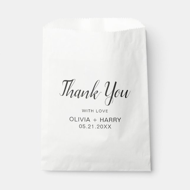 Thank You Elegant Script Modern White Wedding  Favour Bags (Front)