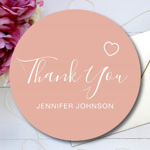Thank You Elegant Script Text Name Heart Pink Classic Round Sticker