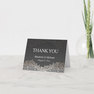 Thank You - Elegant Silver Damask Dark Linen