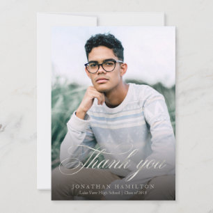 Thank You Elegant Silver Script Graduation Photo Announcement