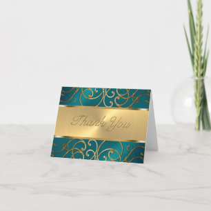 Thank You Elegant Teal Blue and Gold Filigree Card