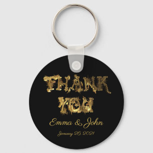 Thank You Elegant Thanks Black and Gold Typography Key Ring