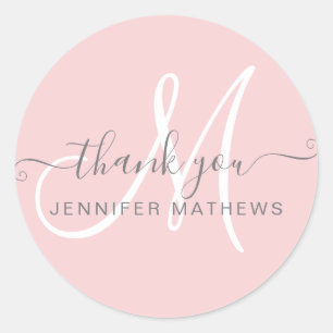 Thank You Elegant Typography Chic Blush Pink Classic Round Sticker